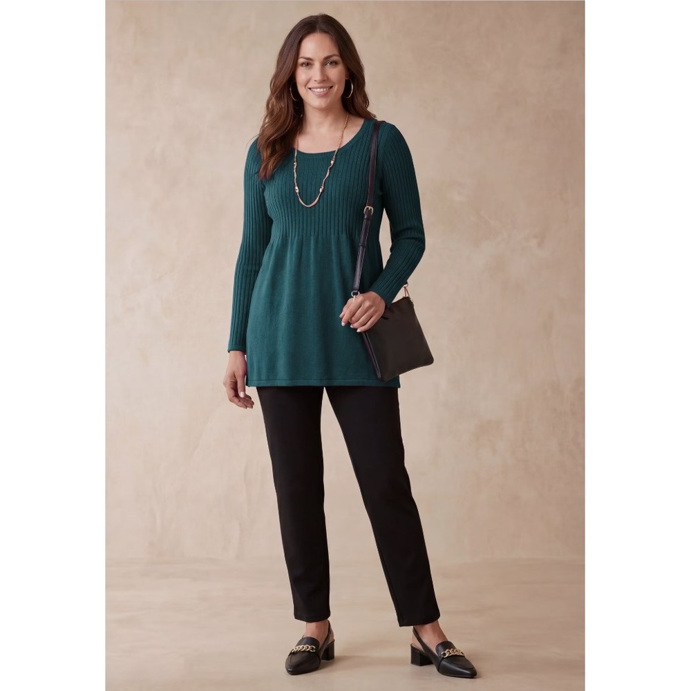 Jessica London Womens Plus Size 18/20 Ribbed Baby Doll Tunic Sweater Teal Green